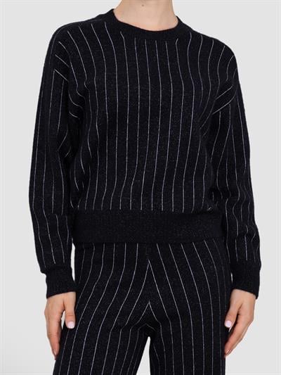 Свитер с буквенным вырезом из фактурной смеси шерсти и анонимности металлизиров KZK8350SIYAH