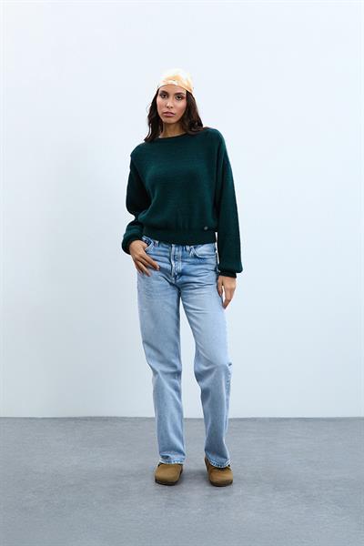 Свитер с круглым вырезом и плечевыми деталями из шерстяной смеси KZK10538HAKİ