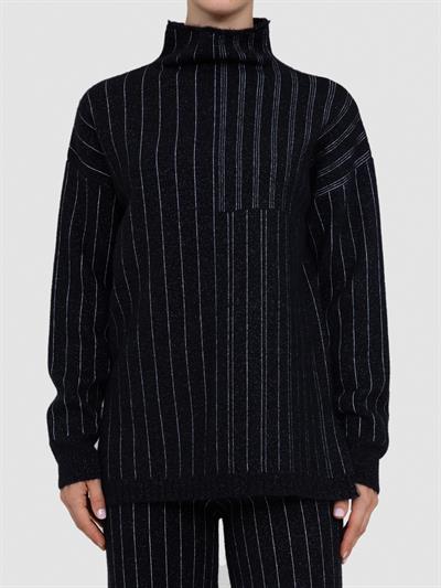 Свитер с капюшоном из смесовой шерсти и контрастными полами TNK8346SIYAH