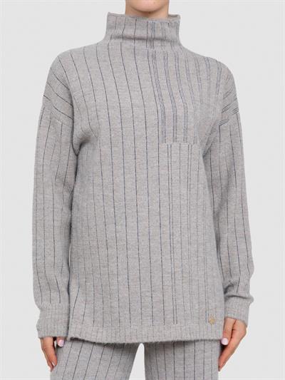 Свитер с капюшоном из смесовой шерсти и контрастными полами TNK8346BEJ