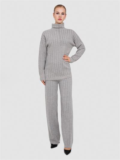 Свитер с капюшоном из смесовой шерсти и контрастными полами TNK8346BEJ