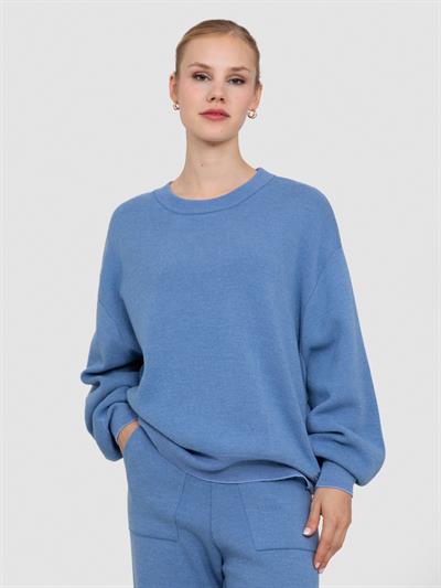 Система Свитер с вырезом из смесей шерсти и кашемиры KZK6442KOYU MAVİ