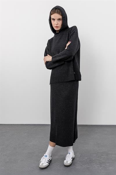 Свитер с капюшоном из смеси кашемира и шерсти KZK9754ANTRASİT