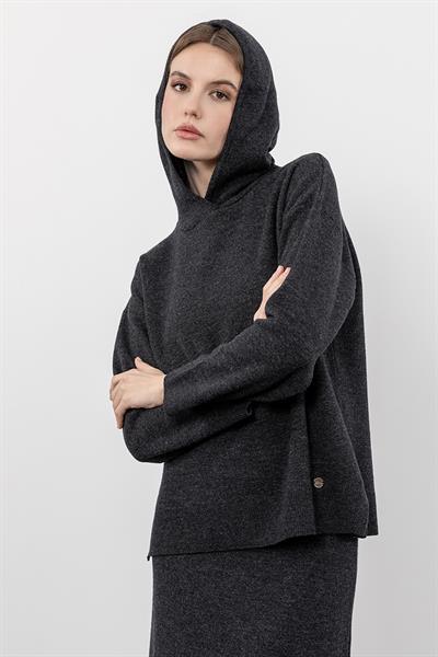 Свитер с капюшоном из смеси кашемира и шерсти KZK9754ANTRASİT