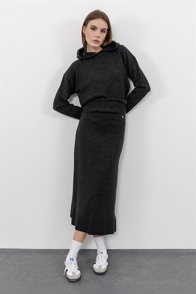 Свитер с капюшоном из смеси кашемира и шерсти KZK9754ANTRASİT