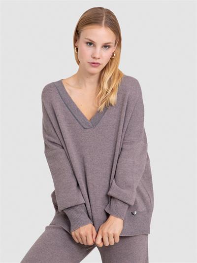 Свитер из смеси шерсти и кашемира с V-образным вырезом KZK6468KOYU GRI PUDRA