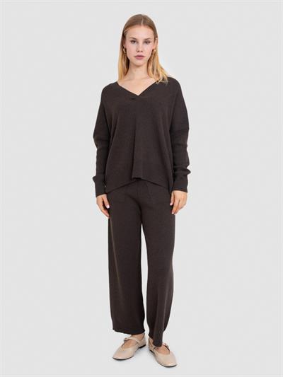 Свитер из смеси шерсти и кашемира с V-образным вырезом KZK6468KAHVE