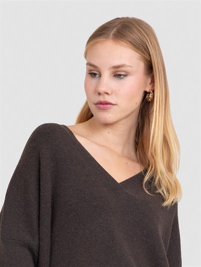 Свитер из смеси шерсти и кашемира с V-образным вырезом KZK6468KAHVE