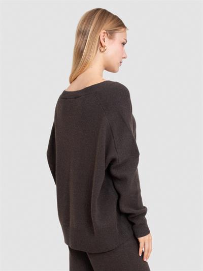 Свитер из смеси шерсти и кашемира с V-образным вырезом KZK6468KAHVE