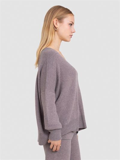 Свитер из смеси шерсти и кашемира с V-образным вырезом KZK6468KOYU GRI PUDRA
