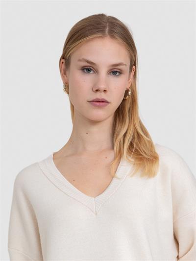 Туника из смеси шерсти и кашемира с V-образным вырезом TNK7274AÇIK BEJ