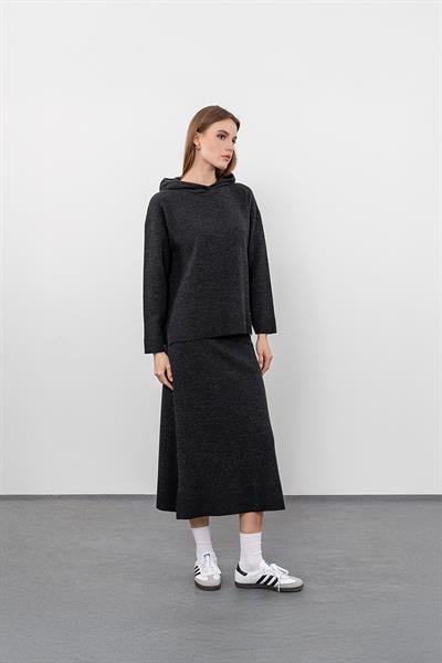 Юбка миди с разрезами из смеси шерсти и кашемира ETK9754ANTRASİT