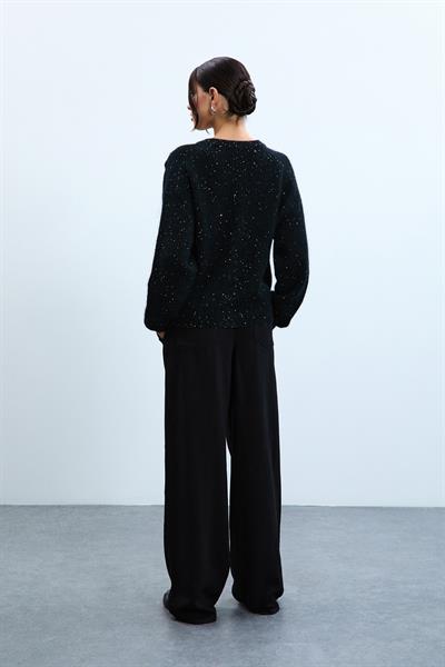 Кардиган с драпировкой и пайетками из смеси шерсти и мохера HRK10622SİYAH