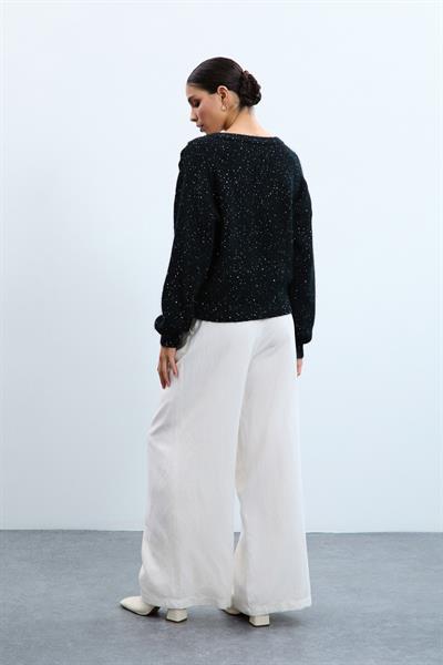 Свитер из смеси мохера и шерсти с драпировкой и пайетками на плечах KZK10388SIYAH