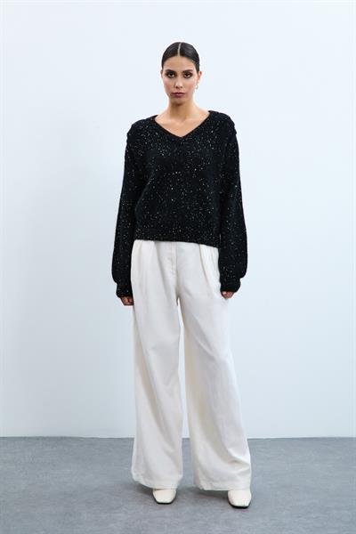 Свитер из смеси мохера и шерсти с драпировкой и пайетками на плечах KZK10388SIYAH