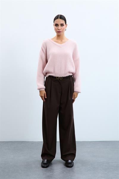 Свитер из смеси мохера и шерсти с драпировкой и пайетками на плечах KZK10388PUDRA