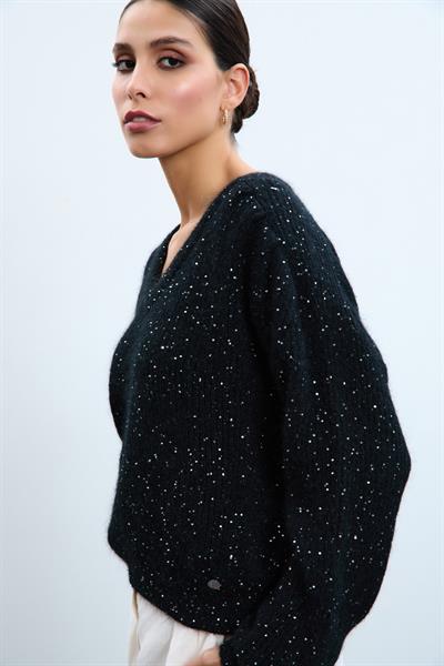 Свитер из смеси мохера и шерсти с драпировкой и пайетками на плечах KZK10388SIYAH