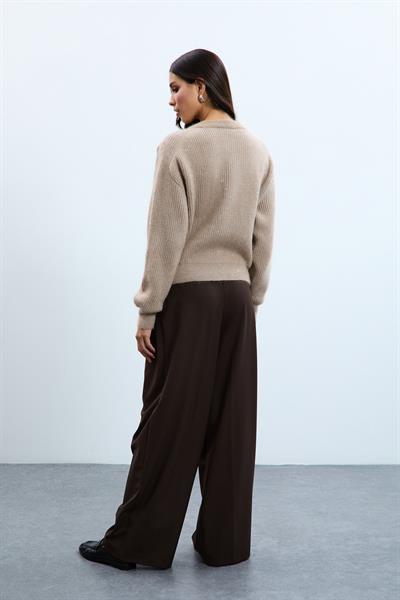 Кардиган с драпировкой и пайетками из смеси шерсти и мохера HRK10622BEJ