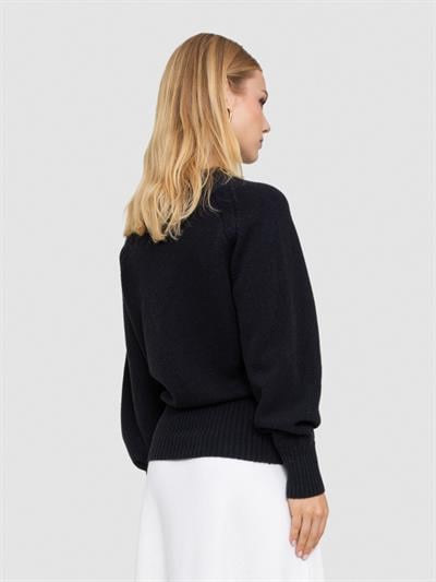 Свитер косой завязки из органической шерсти и ткани KZK8666SIYAH