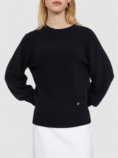 Свитер косой завязки из органической шерсти и ткани KZK8666SIYAH