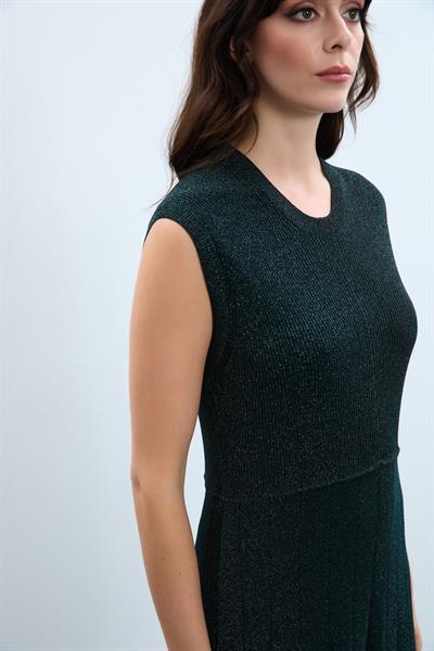 Платье-стринги с металлизированным вырезом и круглым вырезом ELB9766HAKİ