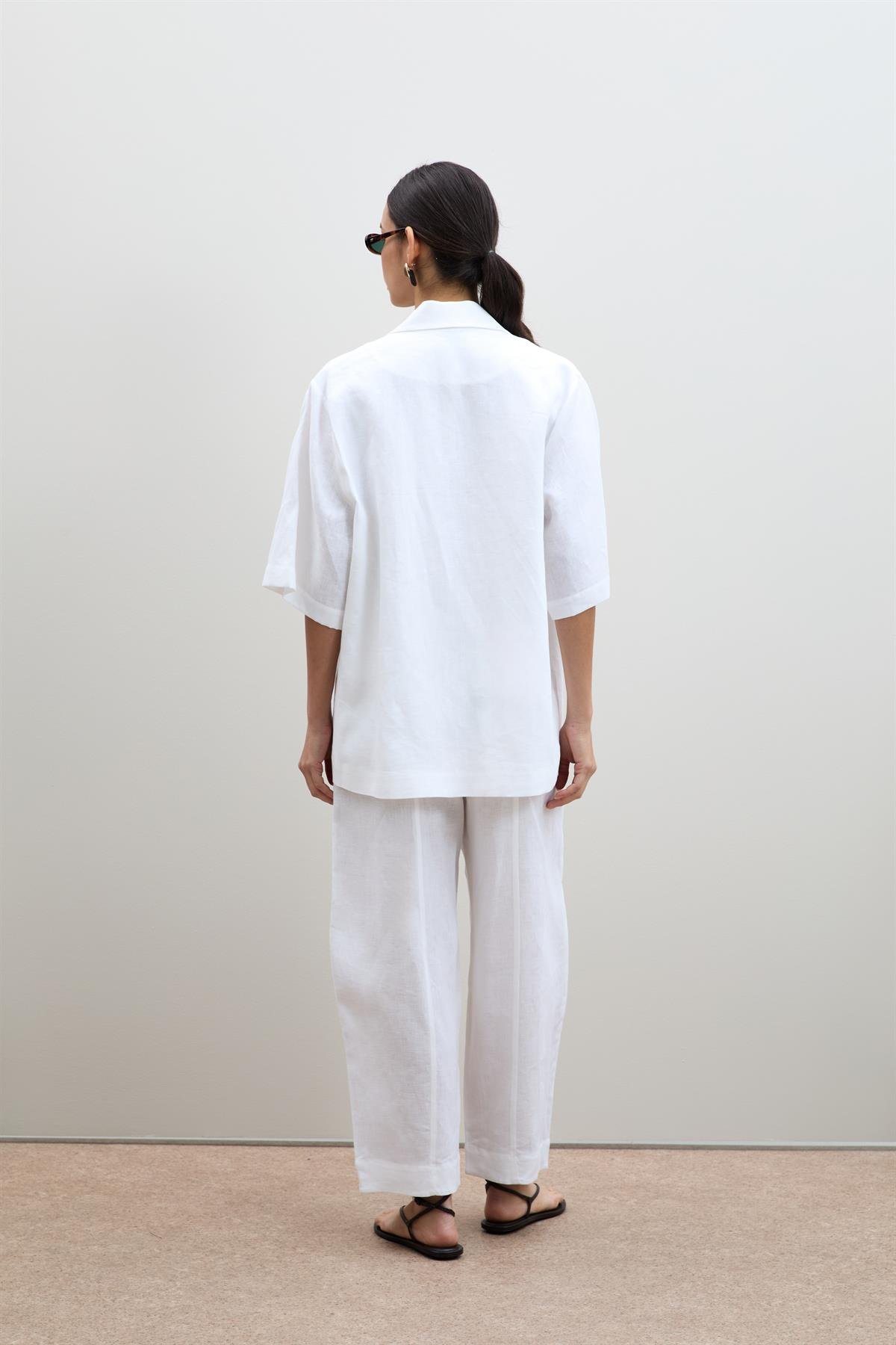 %100 Keten Oversize Düğme Detaylı Ceket