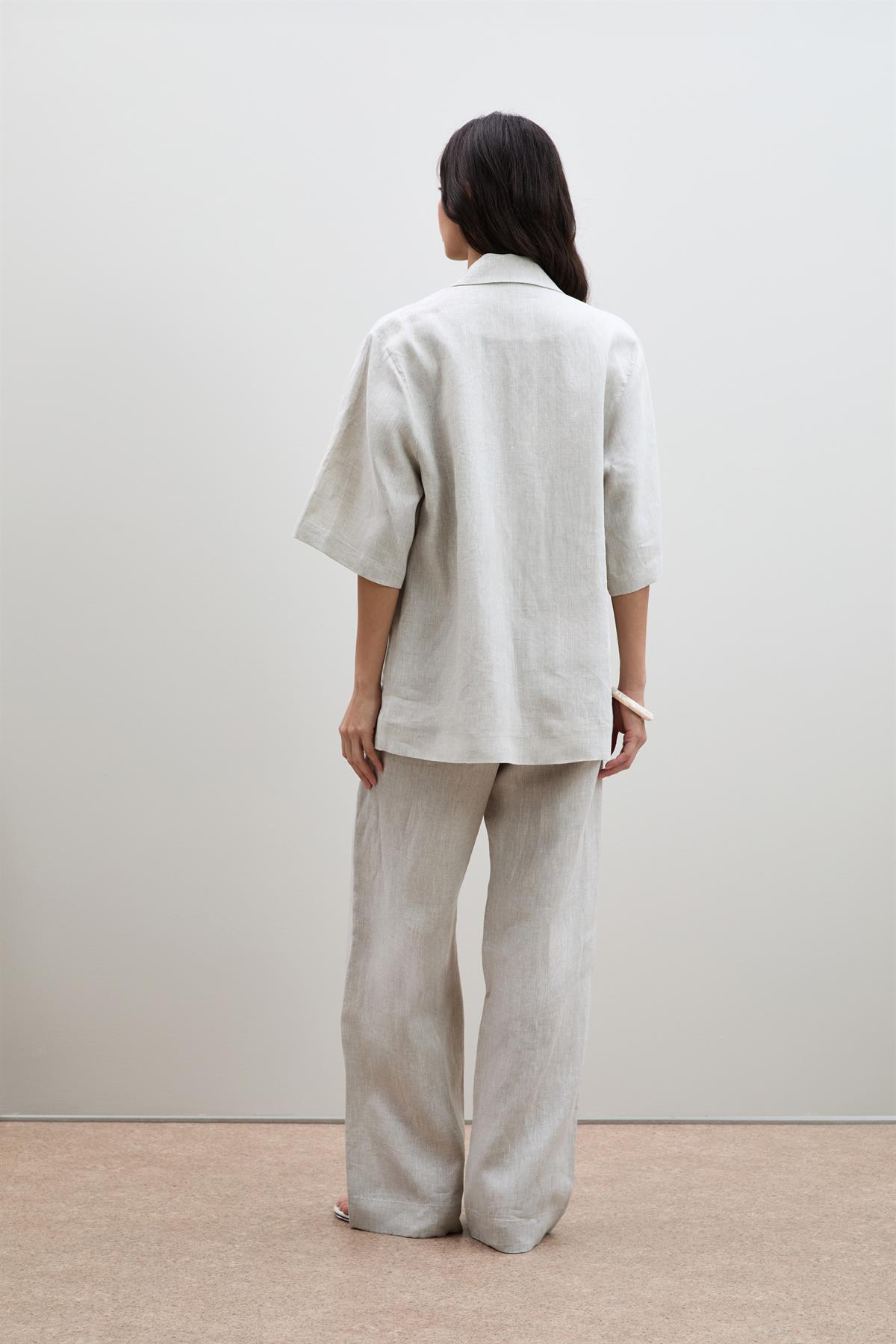 %100 Keten Oversize Düğme Detaylı Ceket