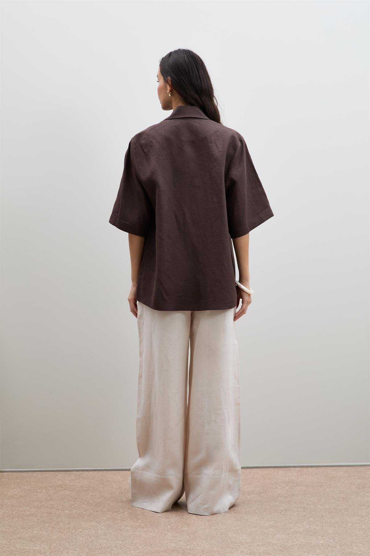 %100 Keten Oversize Düğme Detaylı Ceket
