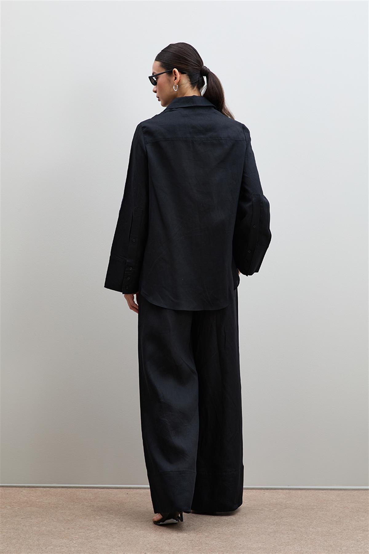%100 Keten Oversize Gömlek