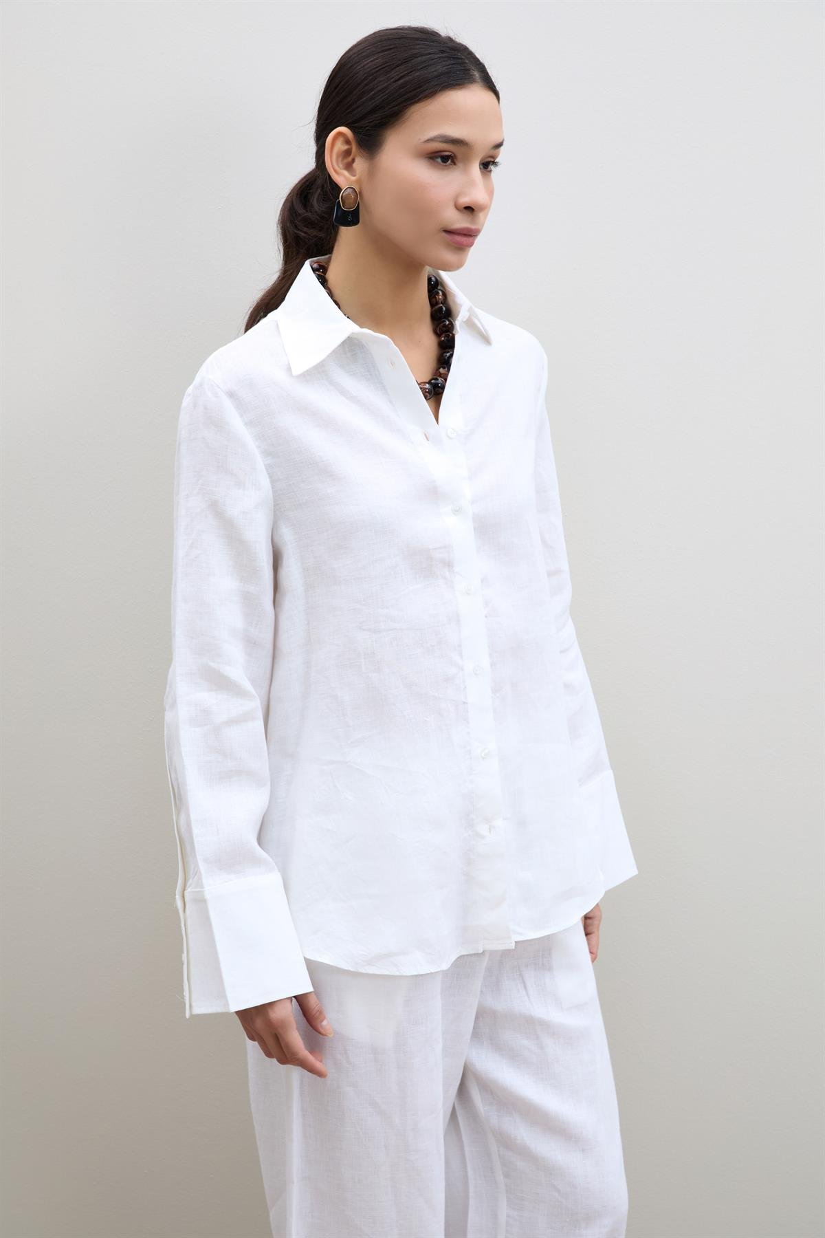%100 Keten Oversize Gömlek