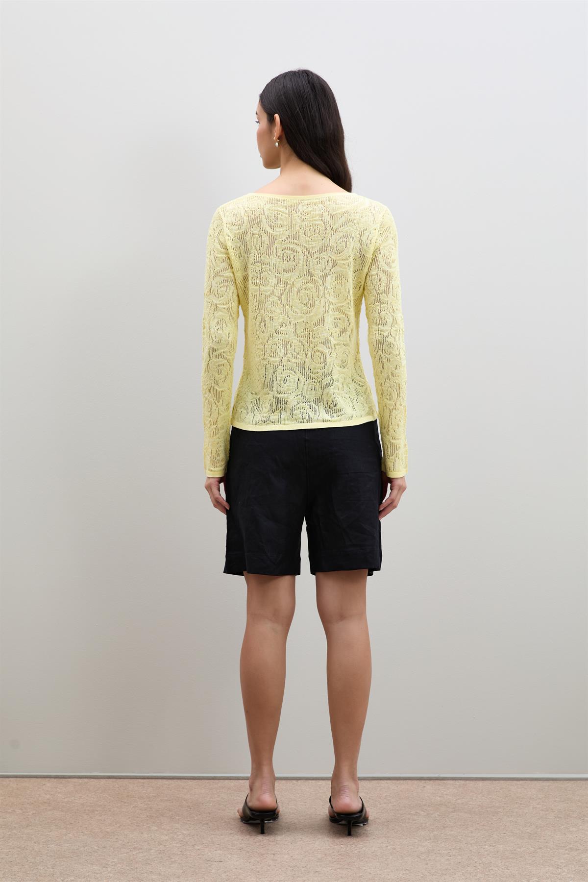Open-Knit Mini Sequin Crew Neck Sweater