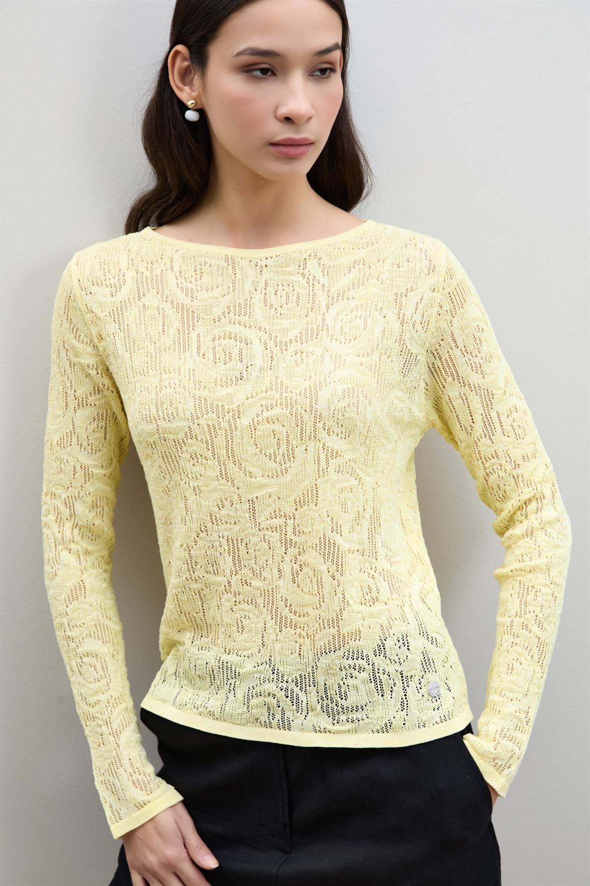 Open-Knit Mini Sequin Crew Neck Sweater
