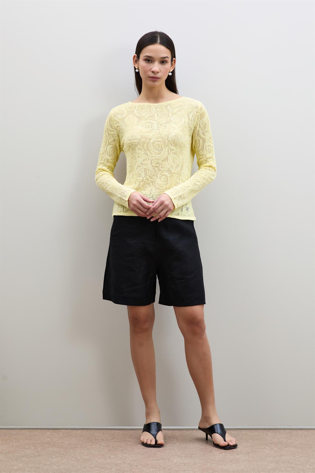 Open-Knit Mini Sequin Crew Neck Sweater