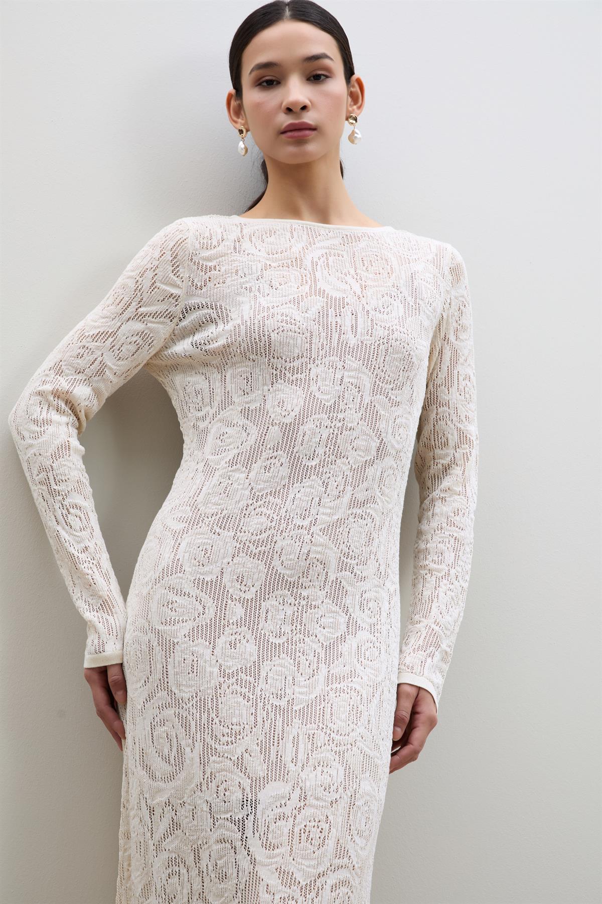 Open-Knit Mini Sequin Back Detail Midi Dress