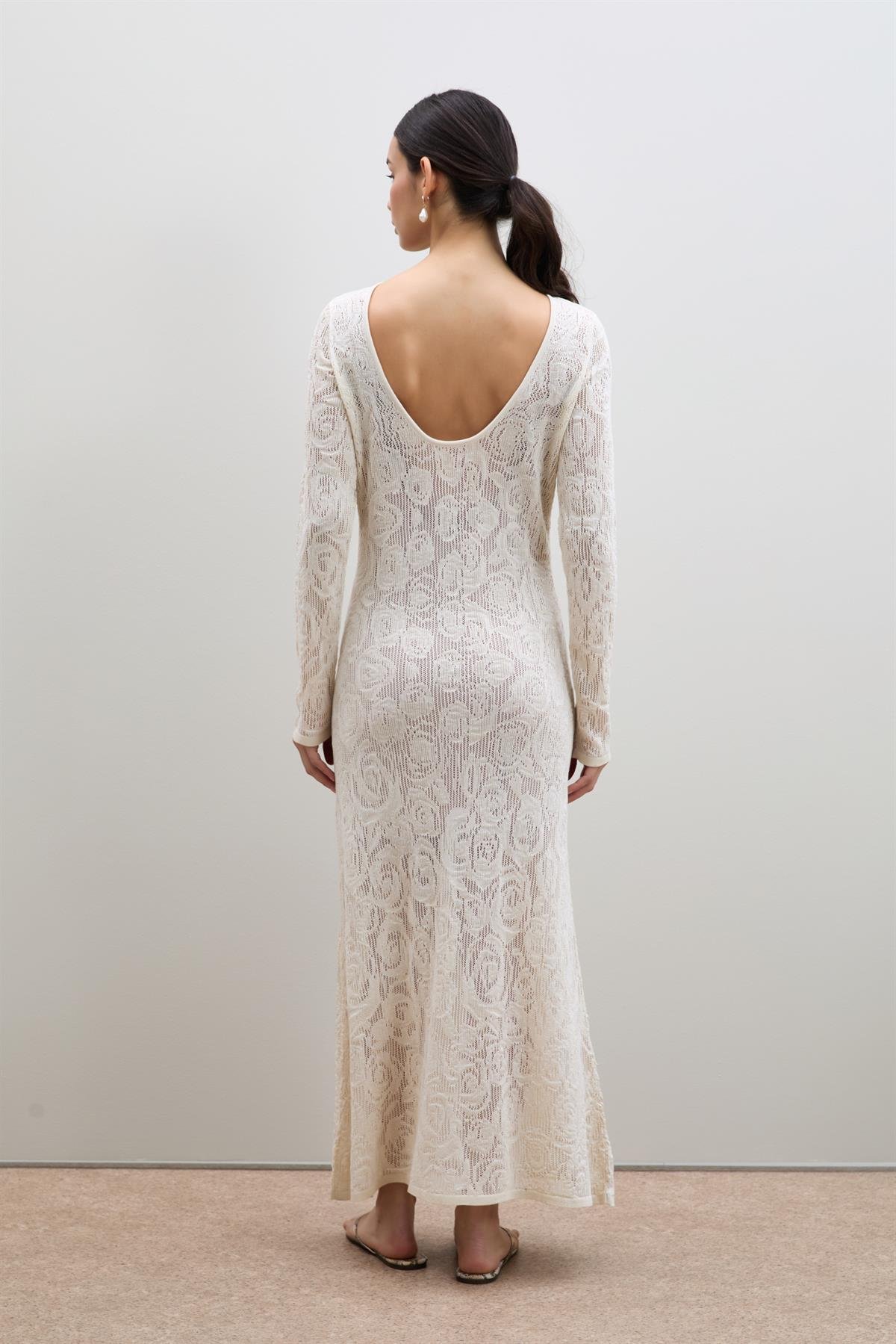 Open-Knit Mini Sequin Back Detail Midi Dress