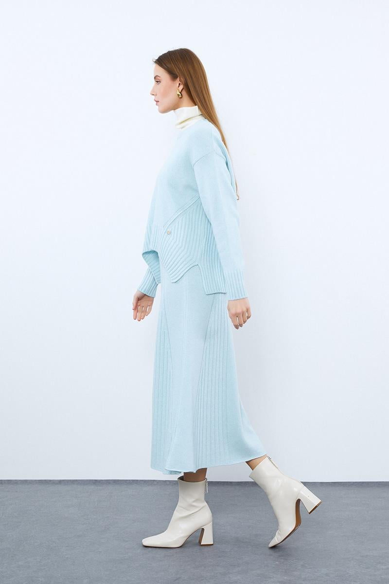 Kaşmir ve Yün Karışımlı Örgü Detaylı Bisiklet Yaka Kazak