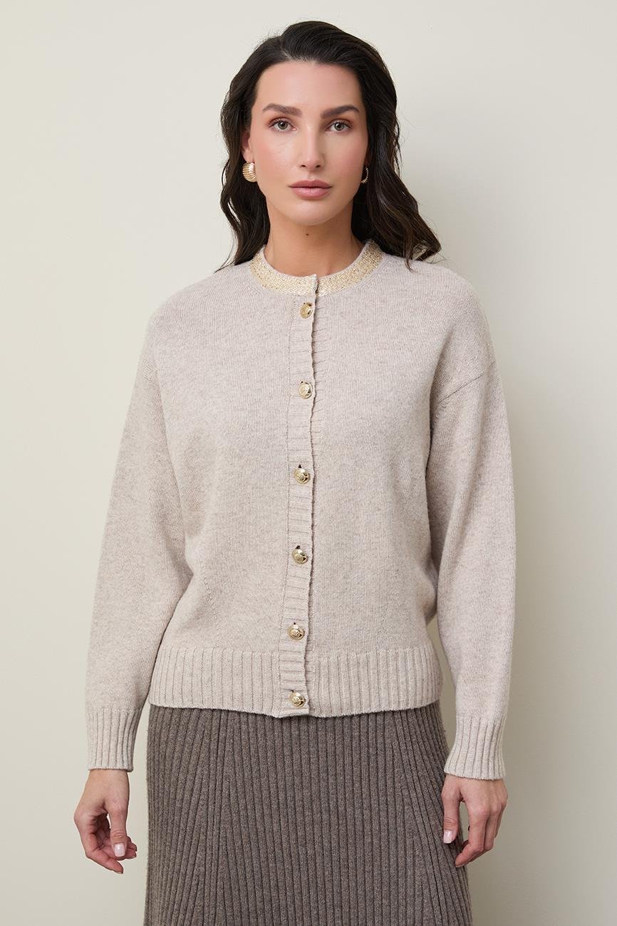 Organic Wool-Cotton Blend Cardigan with Neckline Detail