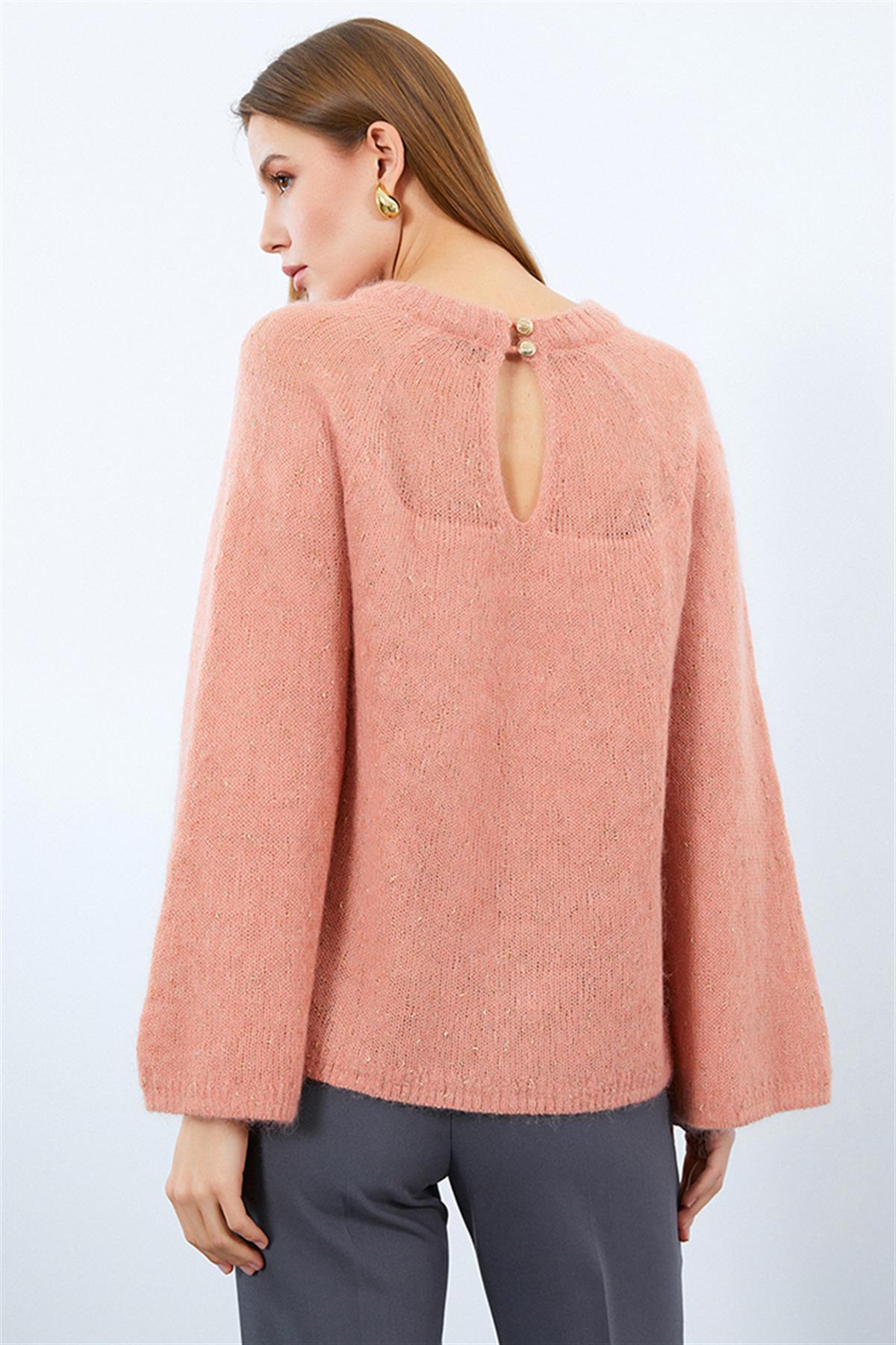Back Detail Crew Neck Sweater with Metallic Thread