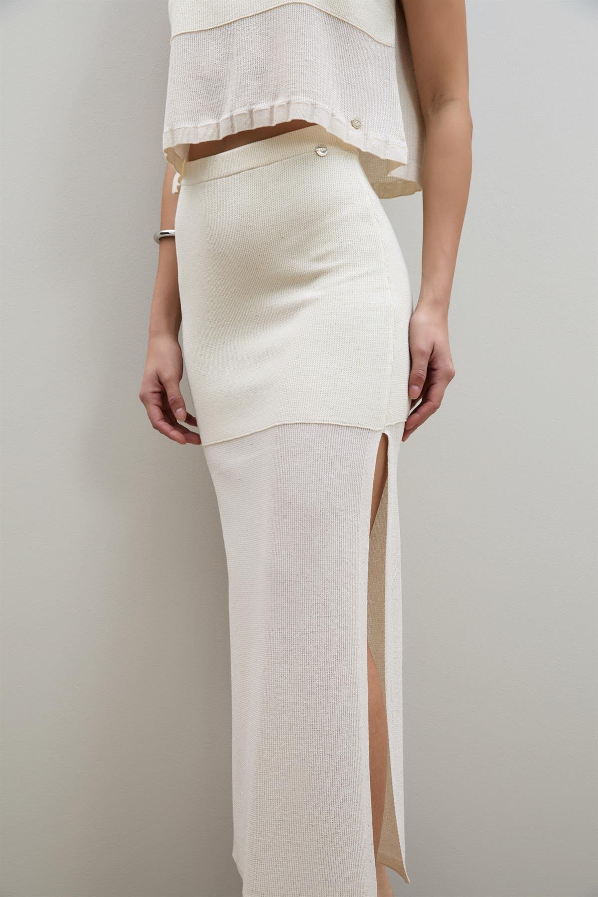 Mini Sequin Stripe Detail Slit Skirt