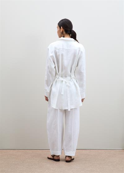 %100 Keten Kuşak Detaylı Oversize Gömlek