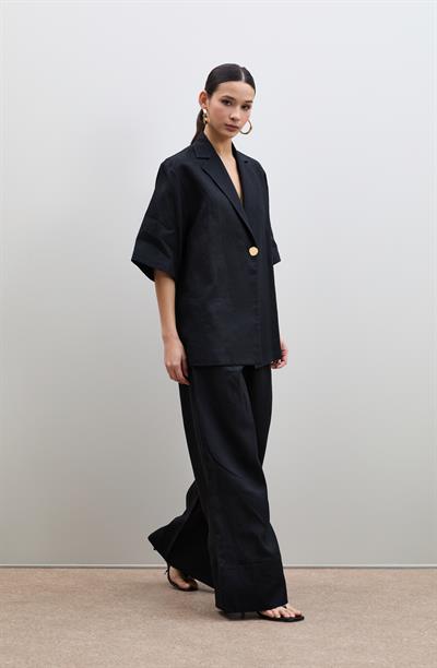 %100 Keten Oversize Düğme Detaylı Ceket