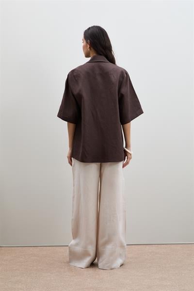 %100 Keten Oversize Düğme Detaylı Ceket