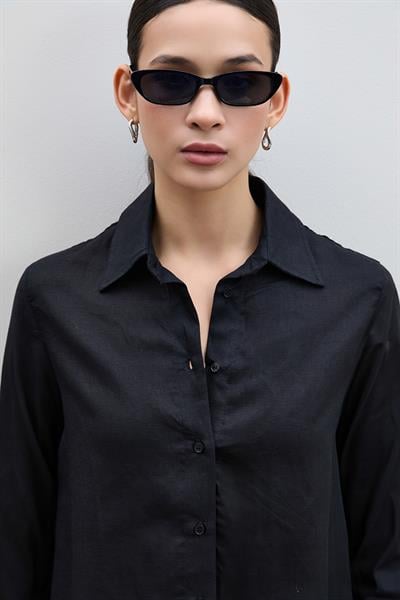 %100 Keten Oversize Gömlek