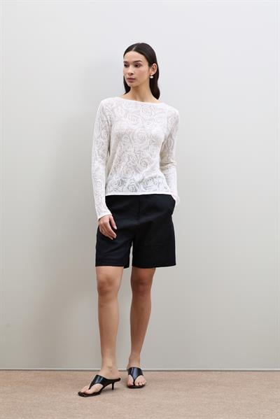 Open-Knit Mini Sequin Crew Neck Sweater