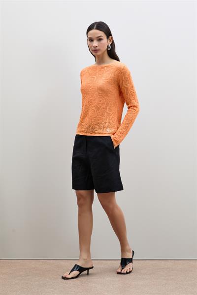Open-Knit Mini Sequin Crew Neck Sweater