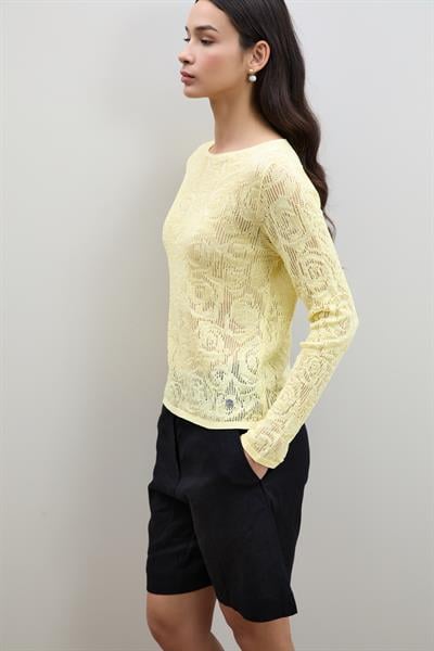 Open-Knit Mini Sequin Crew Neck Sweater