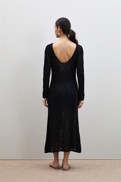 Open-Knit Mini Sequin Back Detail Midi Dress