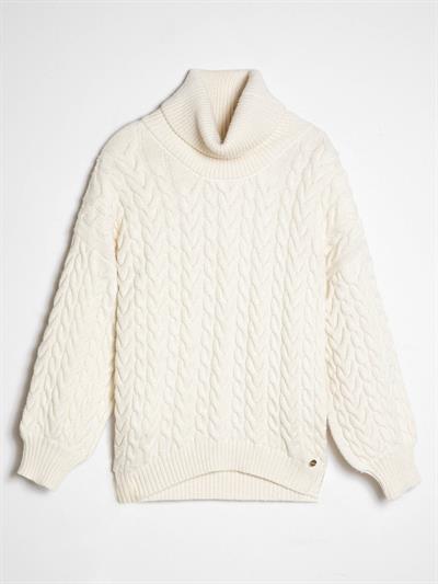 Alpaca Blend Cable-Knit High Neck Sweater