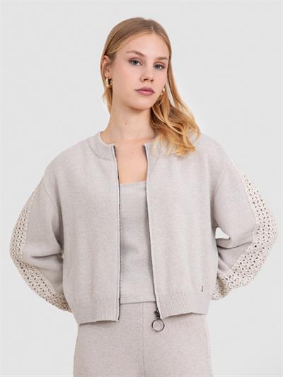 Cashmere Blend Open Knit Cardigan with Zip