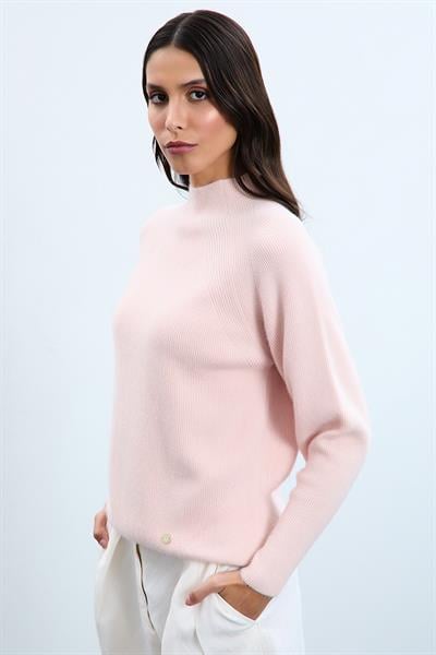 High Neck Sweater with Ribbed Details